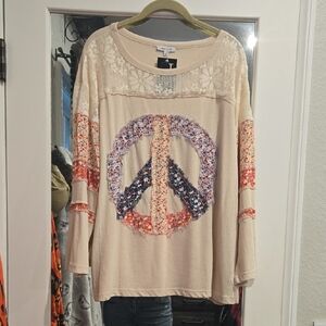 White Birch Cream Lace Sleeve Peace Top